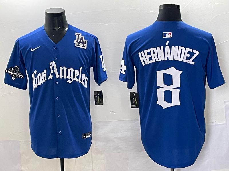 Men Los Angeles Dodgers #8 Hernandez Blue 2025 Nike MLB Jersey style 008->los angeles dodgers->MLB Jersey